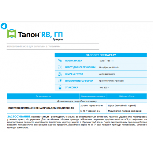Родентицид Талон RB гранулы 2,5 кг